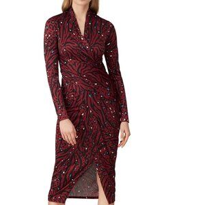 Great Jones • Long Sleeve Red Animal Print Sheath Dress